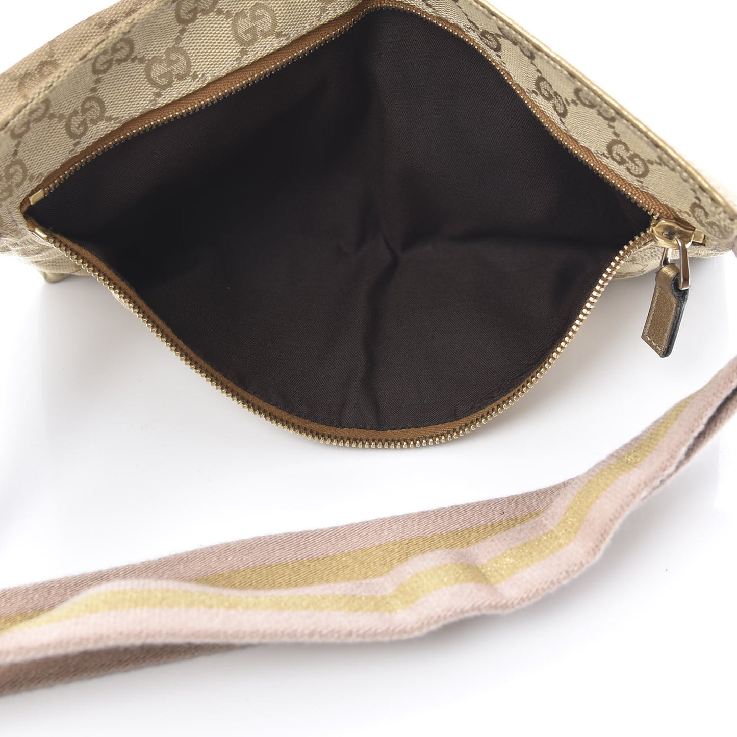 GG Monogram Web Double Pocket Belt Bag Gold Pink