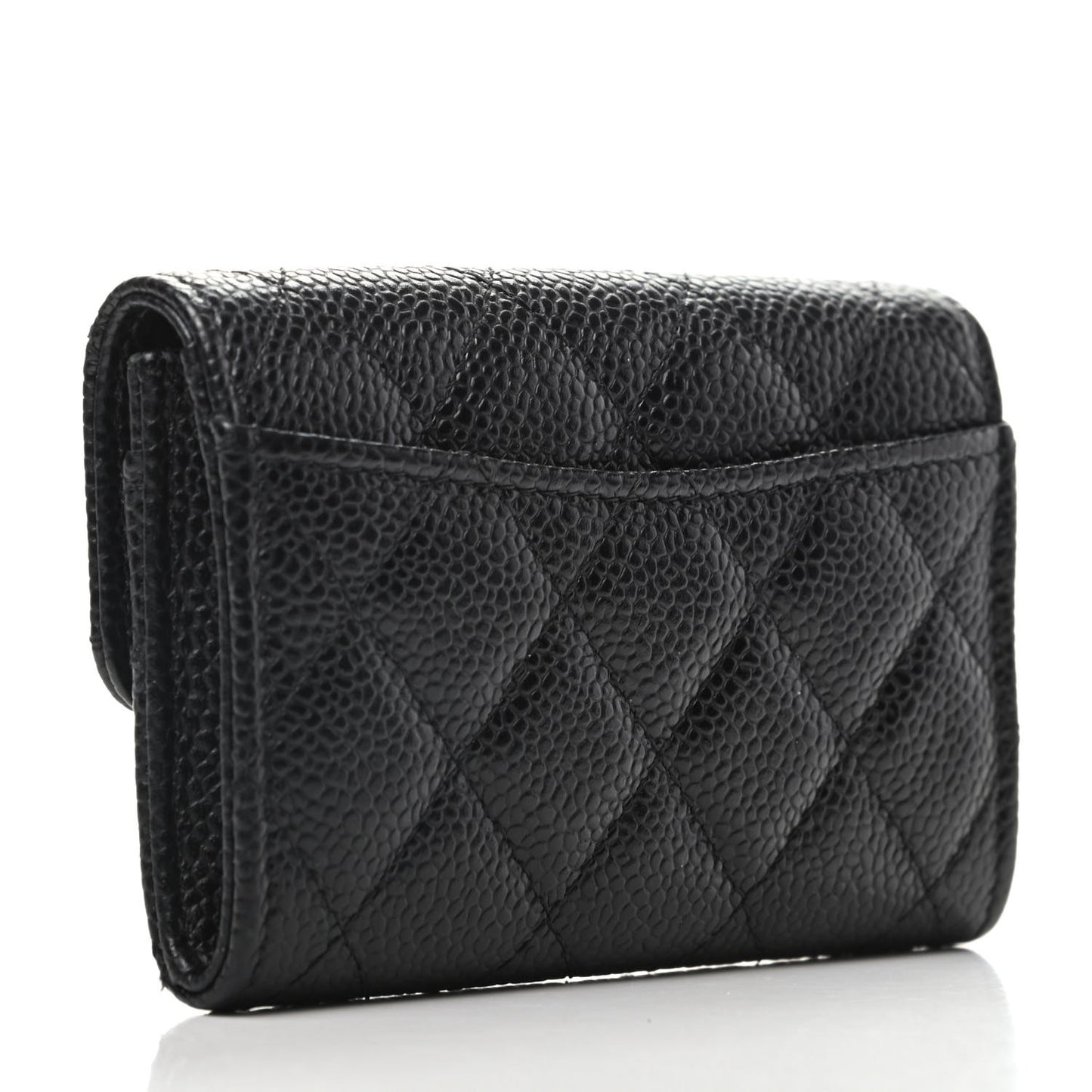 Caviar Quilted Flap Card Holder Wallet Black