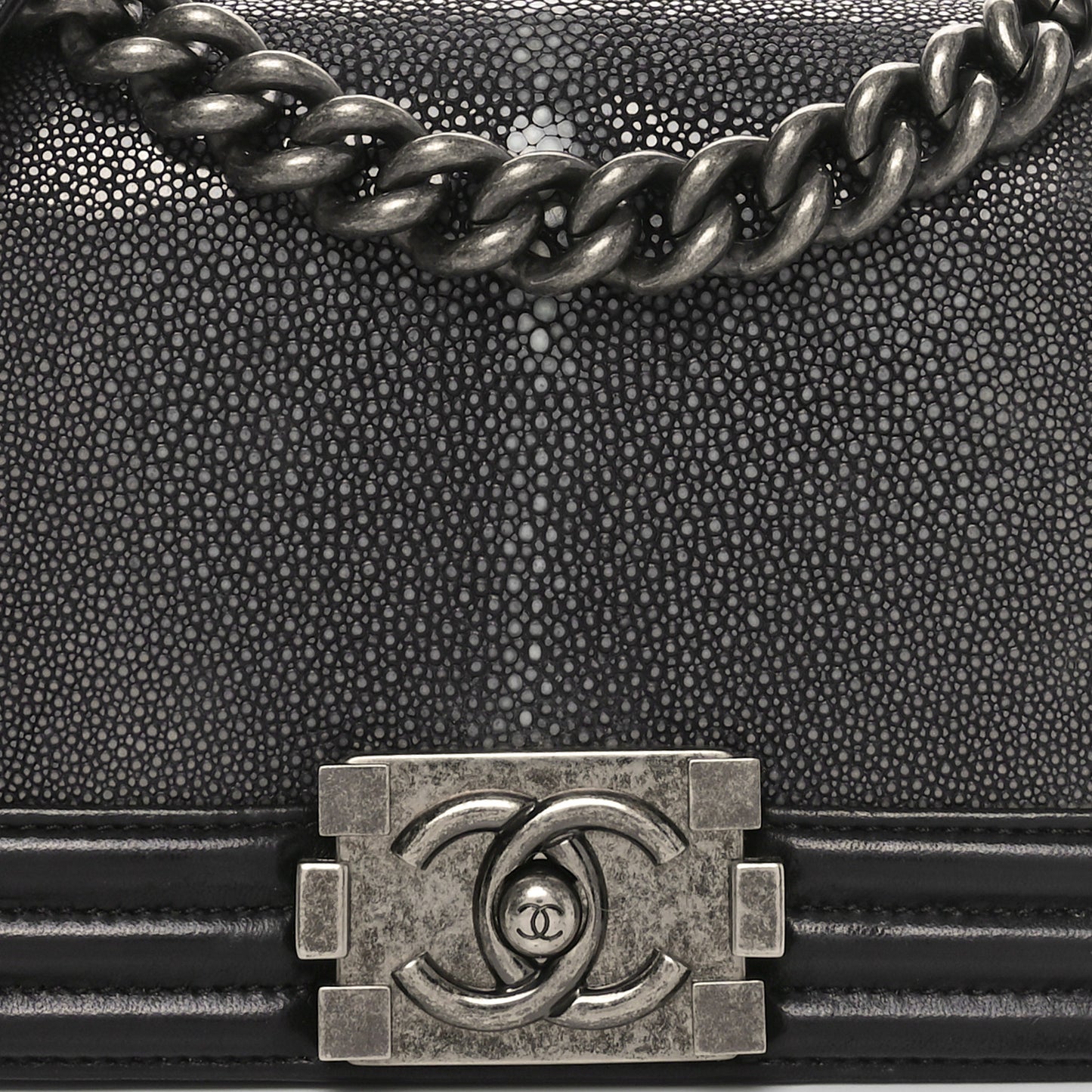 Galuchat Stingray Small Boy Flap Black Silver