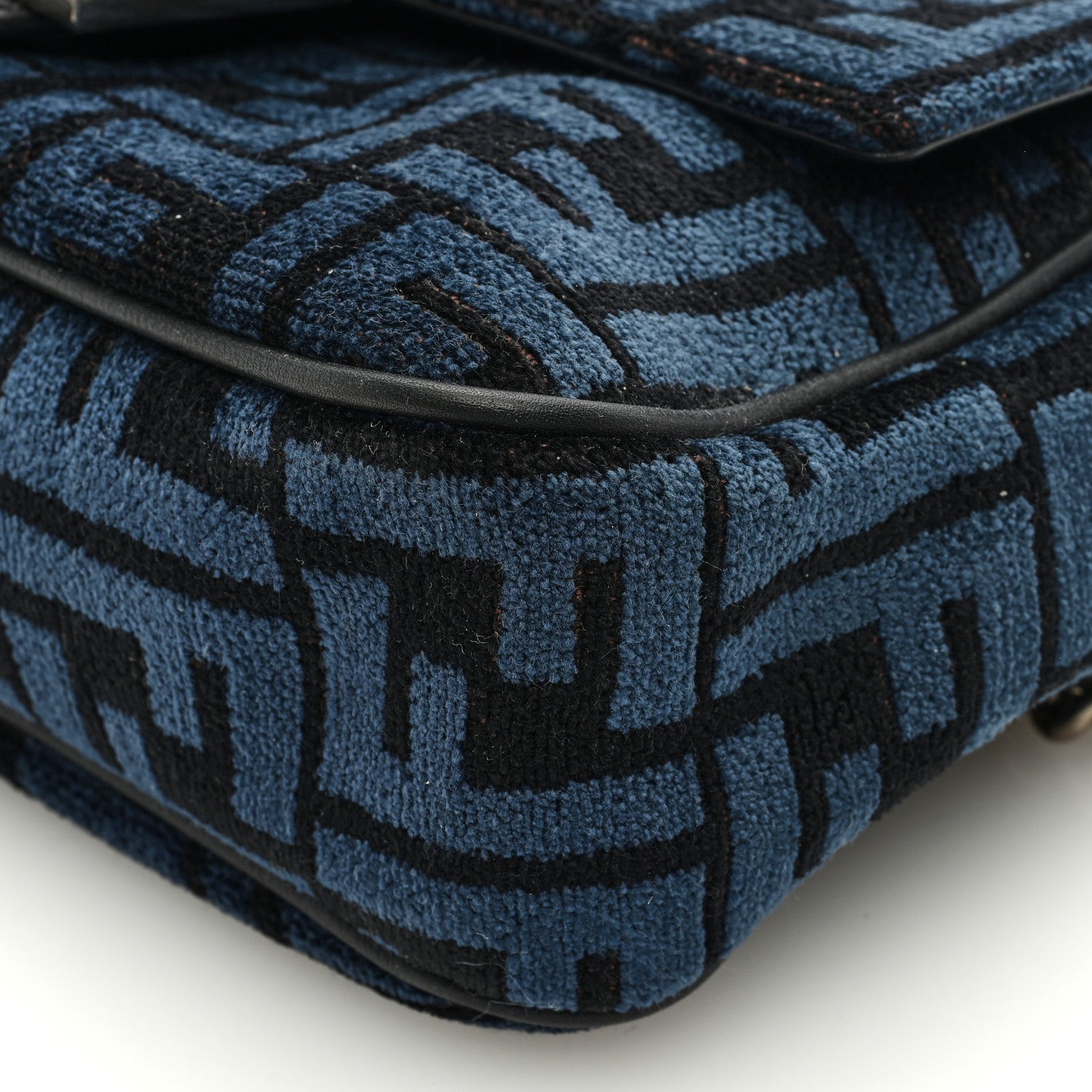 Fendi Chenille Vitello Seta FF Midi Chain Baguette Blue Black 9 of 9