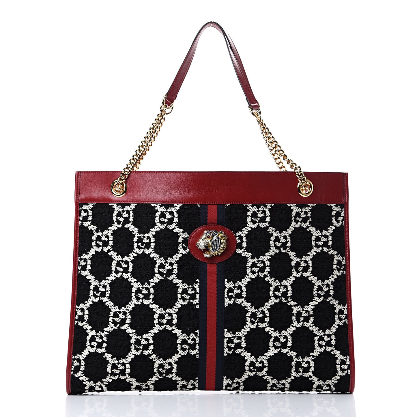Tweed GG Monogram Large Rajah Chain Tote Romantic Cherry Black White