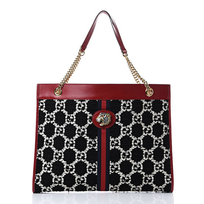 Gucci Tweed GG Monogram Large Rajah Chain Tote Romantic Cherry Black White 2 of 10