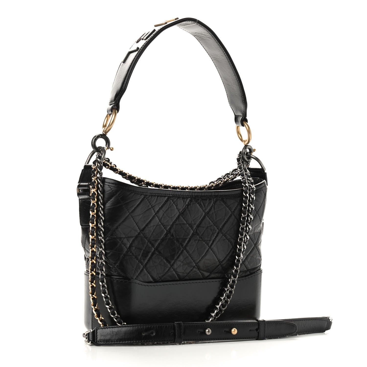 Chanel Aged Smooth Calfskin Quilted Medium Gabrielle Logo Hobo Black 3 of 9