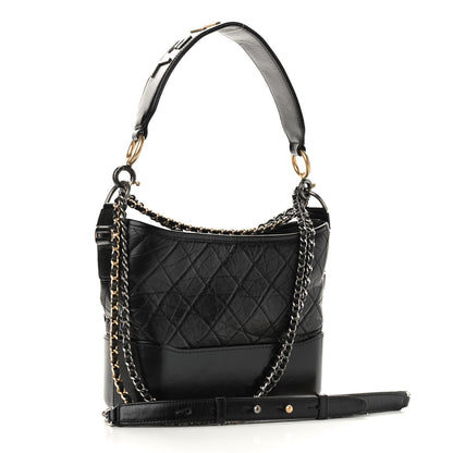Chanel Aged Smooth Calfskin Quilted Medium Gabrielle Logo Hobo Black 3 of 9