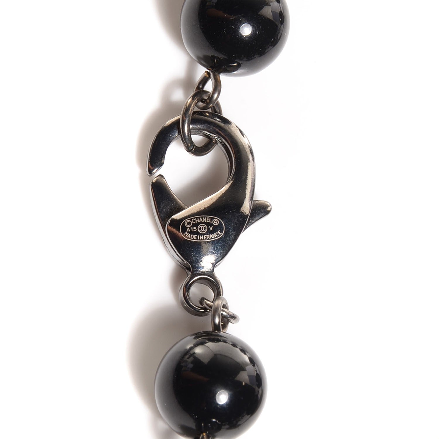 Chanel Ruthenium Pearl Beaded CC Long Necklace Black 4 of 5