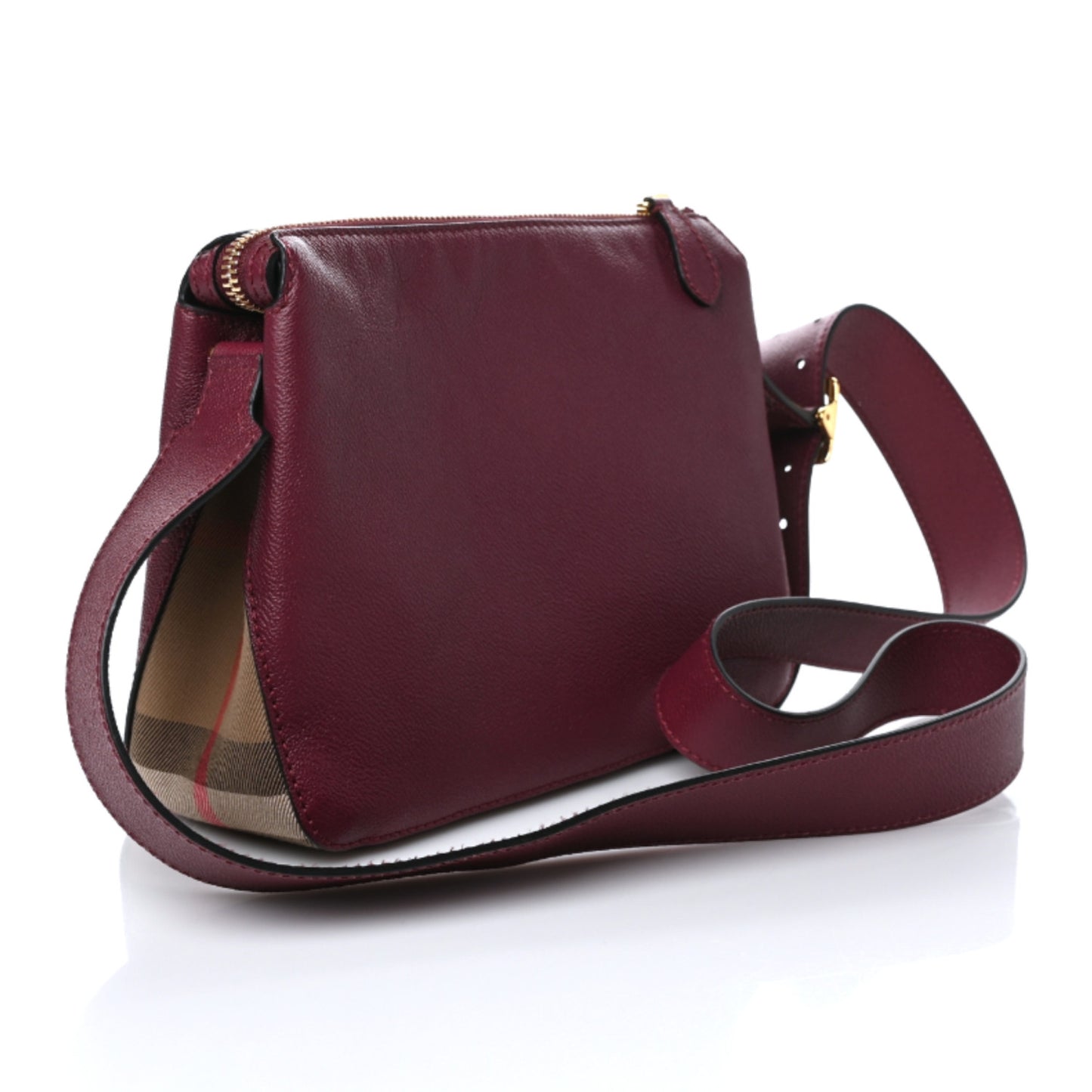Soft Grain Calfskin House Check Small Helmsley Crossbody Dark Plum