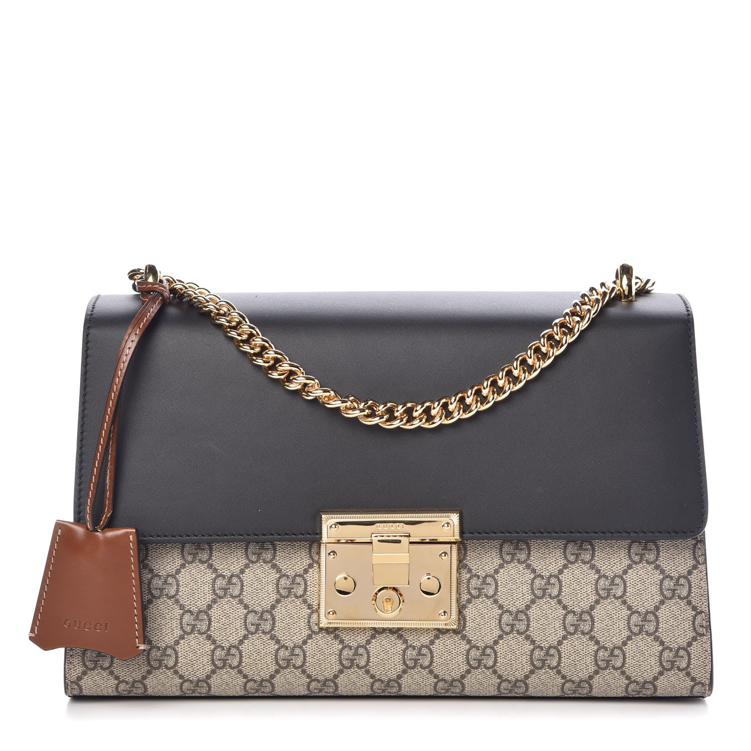 Gucci GG Supreme Monogram Calfskin Medium Padlock Shoulder Bag Beige Black Cuir 1 of 9