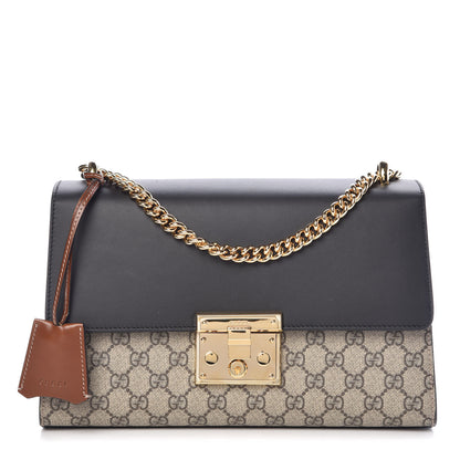 Gucci GG Supreme Monogram Calfskin Medium Padlock Shoulder Bag Beige Black Cuir 1 of 9