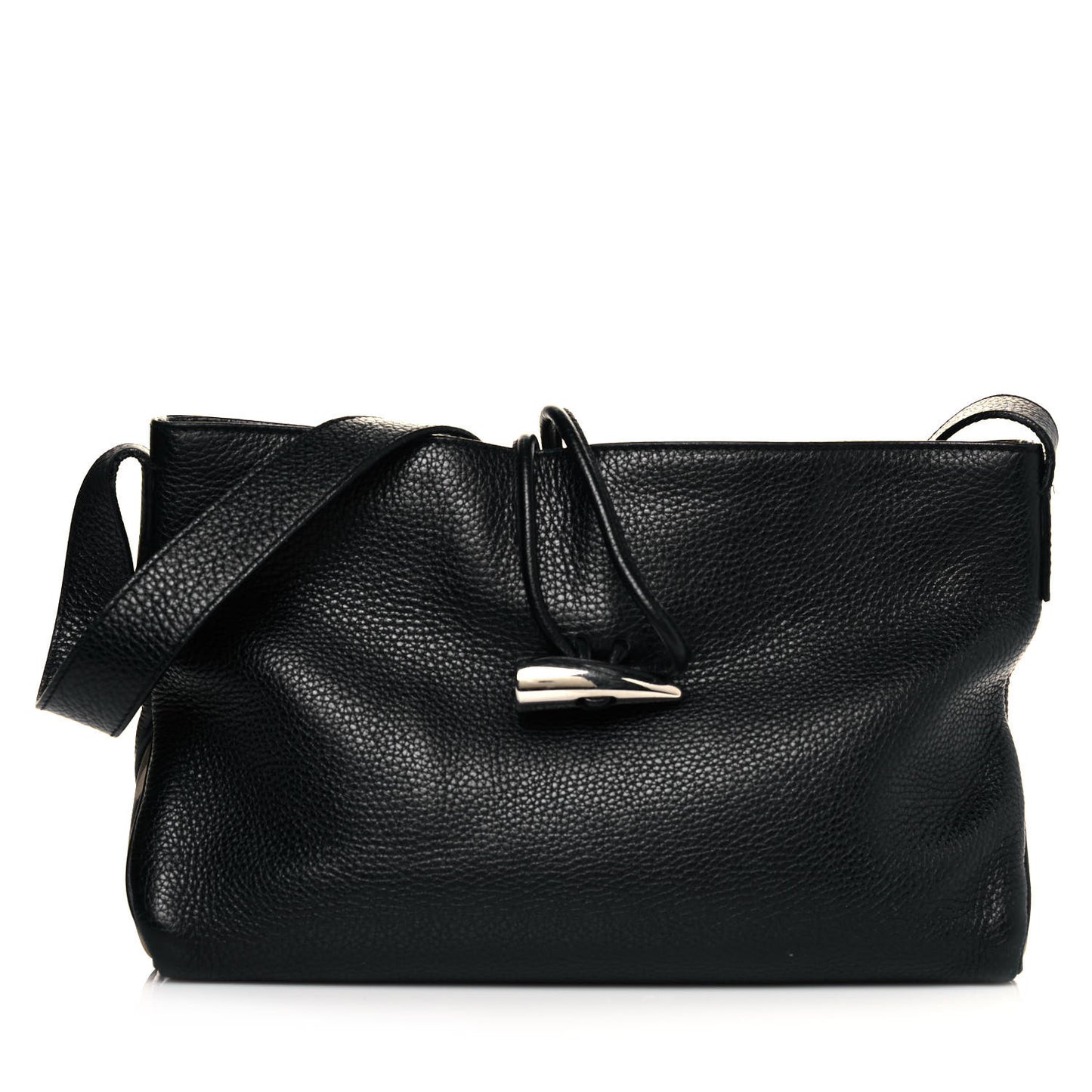 Grainy Calfskin House Check Horn Toggle Shoulder Bag Black