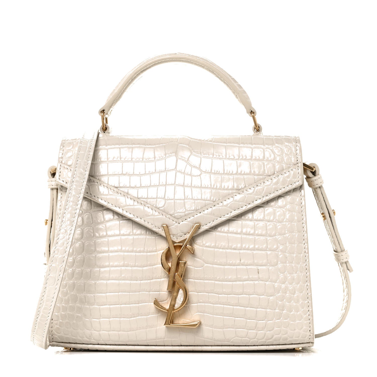 Saint Laurent Crocodile Embossed Mini Classic Monogram Cassandra Top Handle Crema Soft 1 of 8