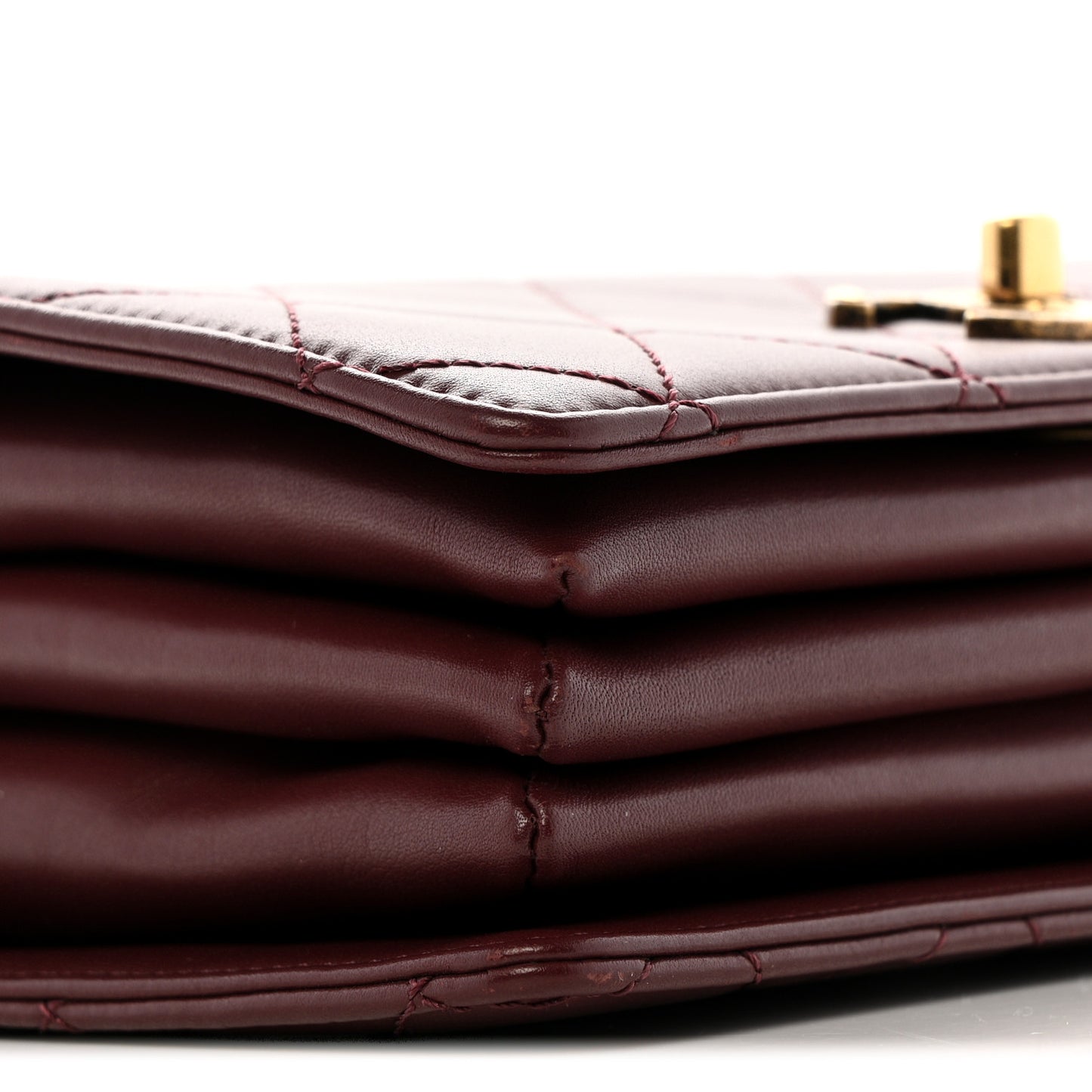 Iridescent Sheepskin Quilted Enamel Top Handle Bag Burgundy