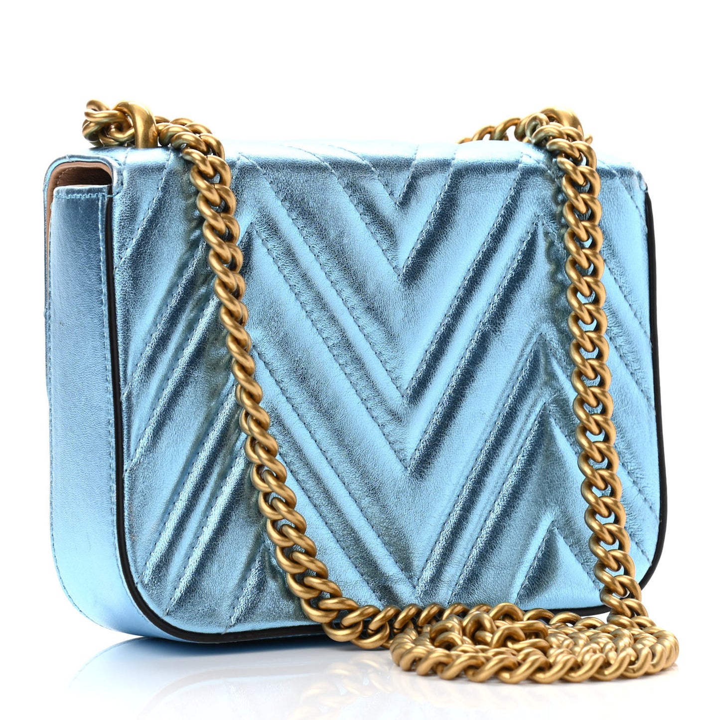 Metallic Nappa Matelasse Broadway Shoulder Bag Cielo