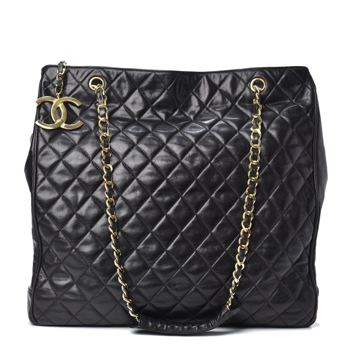 Lambskin Quilted Shopping Tote Black