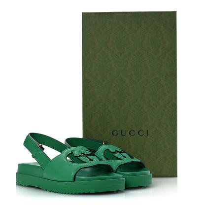 Gucci Calfskin Interlocking G Slingback Sandals 36.5 New Shamarock 10 of 10