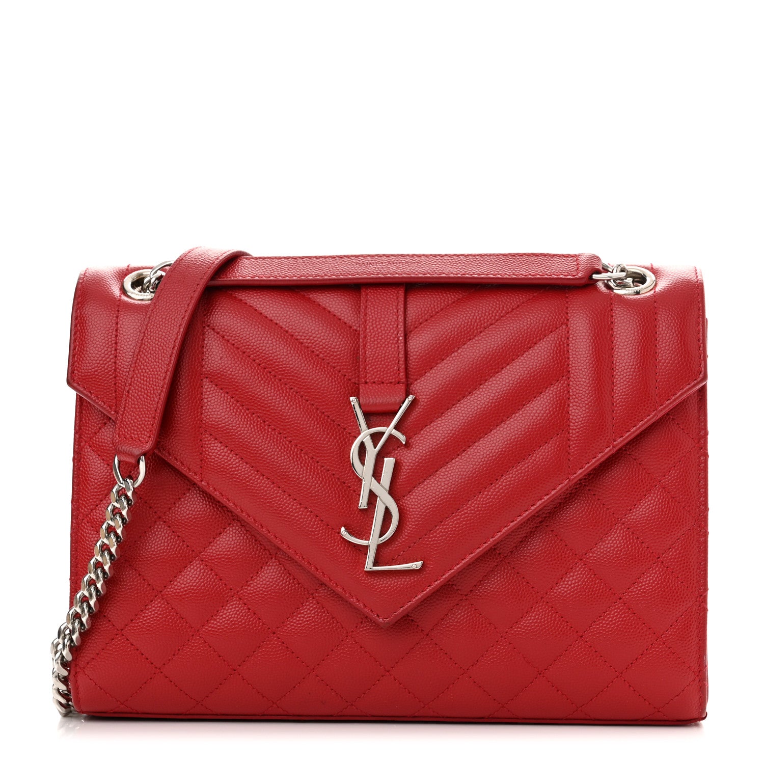 Saint Laurent Grain De Poudre Textured Mixed Matelasse Triquilt Medium Monogram Satchel New Red 1 of 11