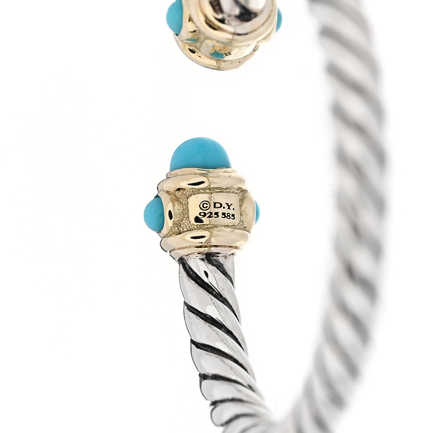 David Yurman Sterling Silver 14K Yellow Gold Diamond Turquoise Renaissance Ring 54 6.75 3 of 4