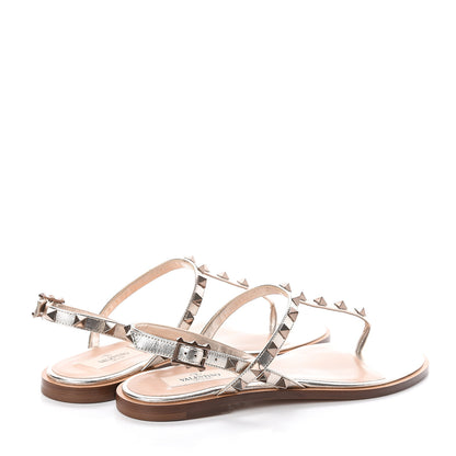 Valentino Garavani Metallic Nappa Rockstud Slingback Flat Thong Sandals 37 Silver 4 of 8