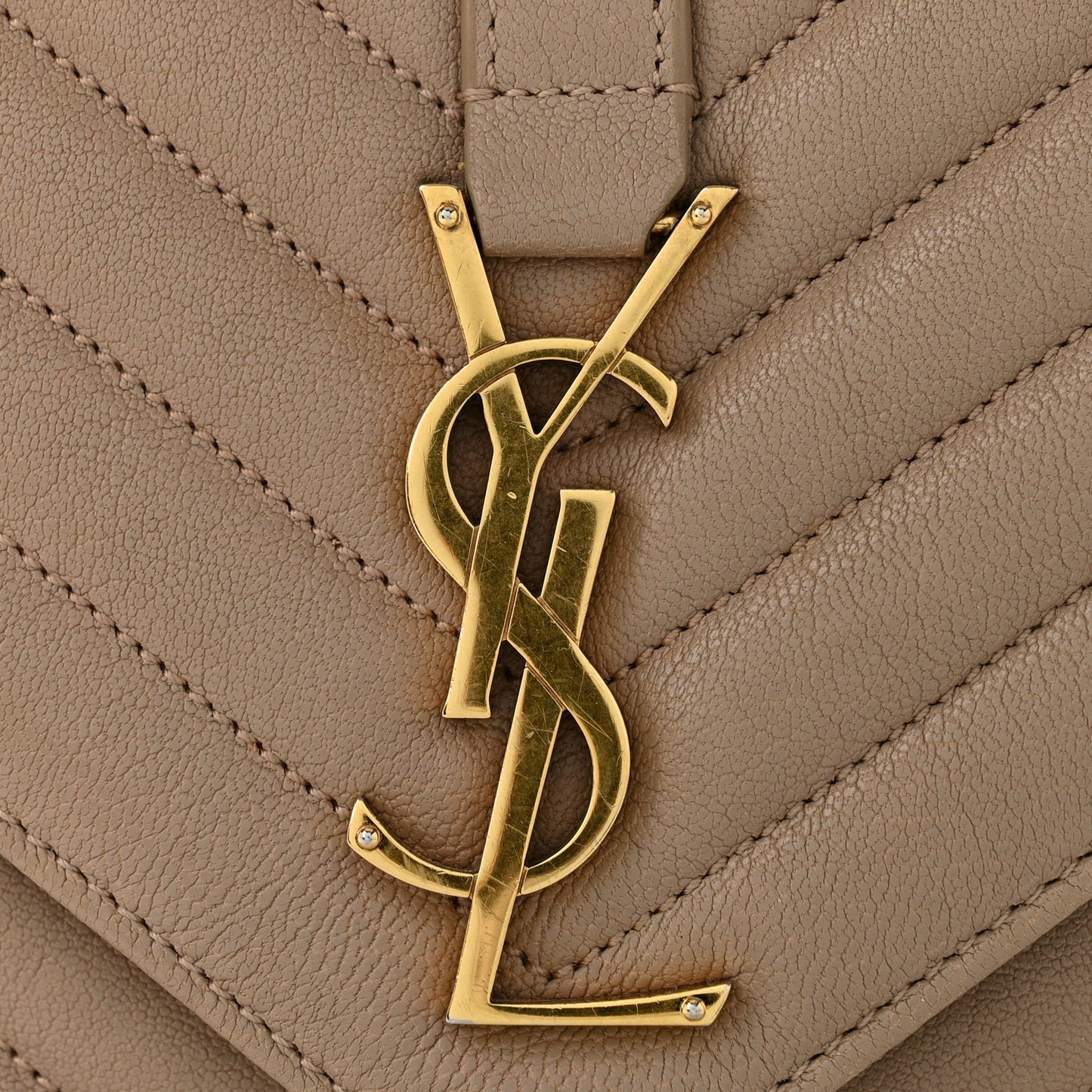 Sheepskin Matelasse Chevron Monogram Medium College Bag Dark Beige