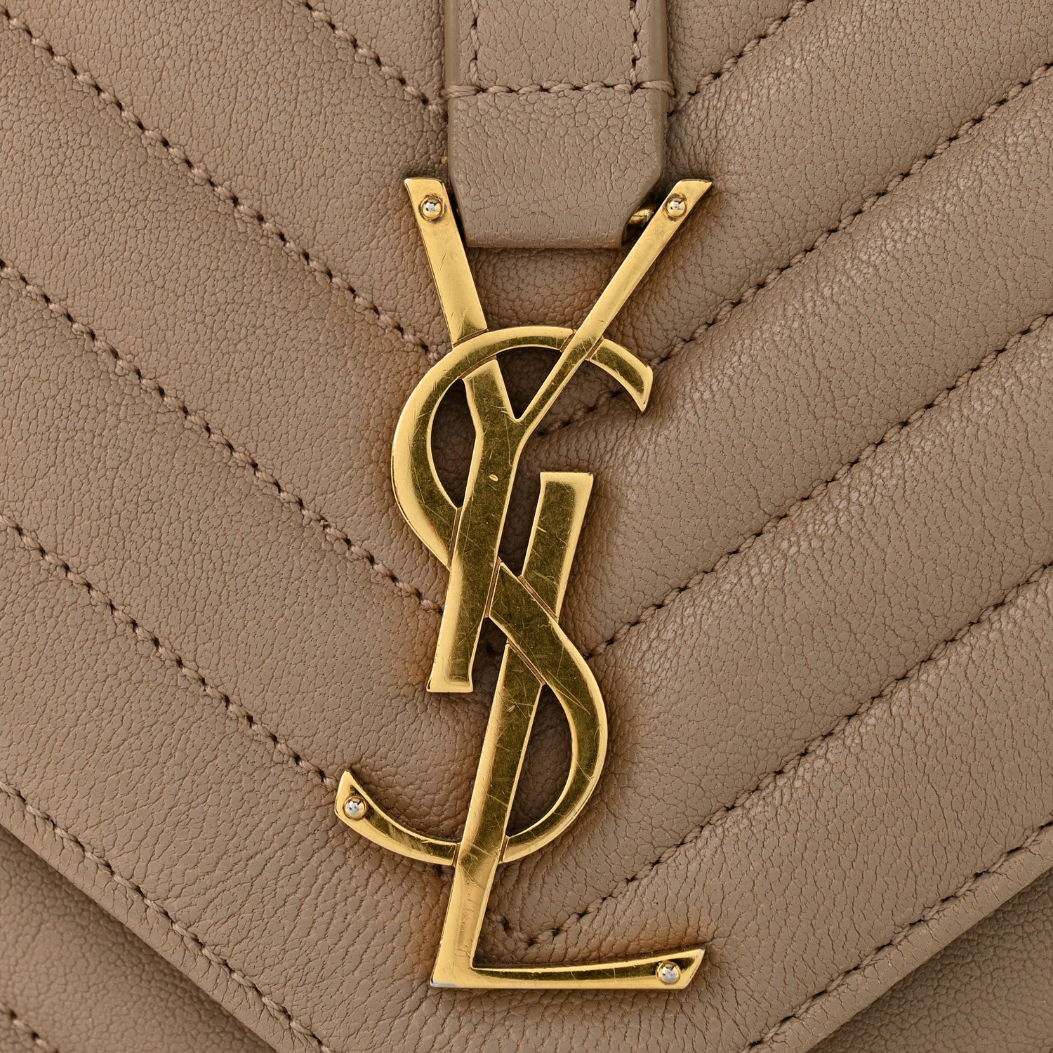 Saint Laurent Sheepskin Matelasse Chevron Monogram Medium College Bag Dark Beige 12 of 13