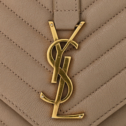 Saint Laurent Sheepskin Matelasse Chevron Monogram Medium College Bag Dark Beige 12 of 13