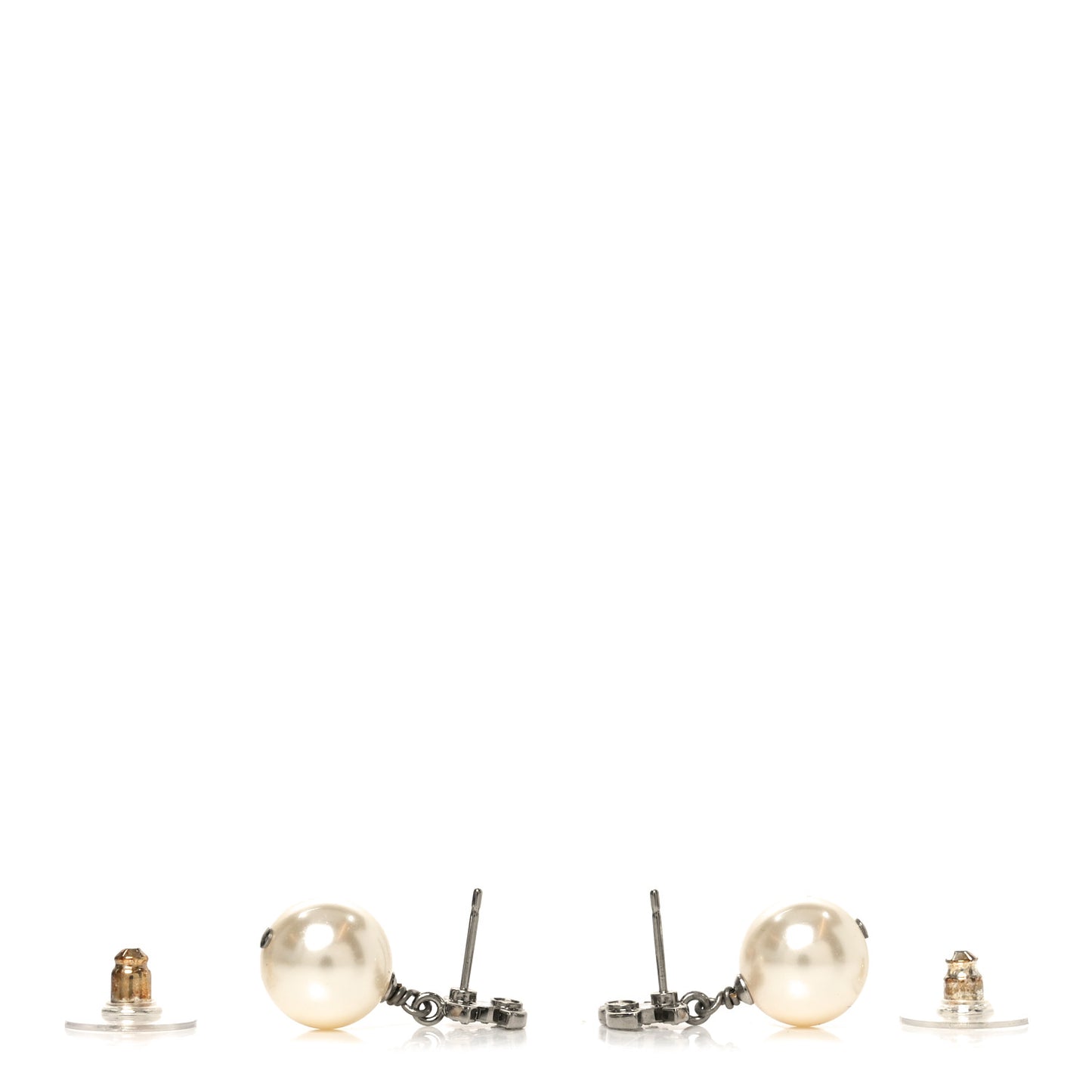 Crystal Pearl CC Drop Earrings Silver Pearly White