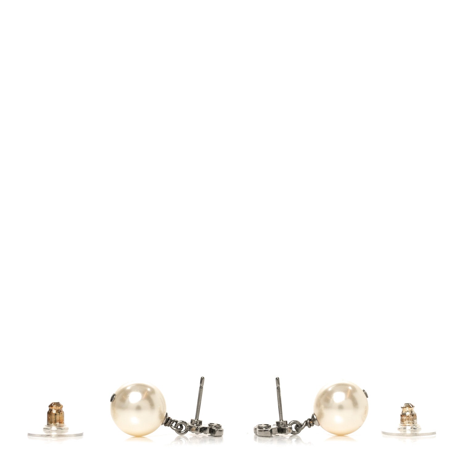 Chanel Crystal Pearl CC Drop Earrings Silver Pearly White 3 of 5