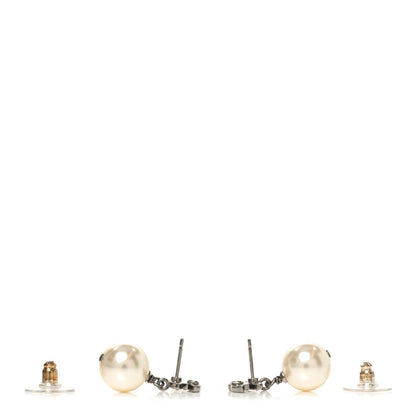 Chanel Crystal Pearl CC Drop Earrings Silver Pearly White 3 of 5