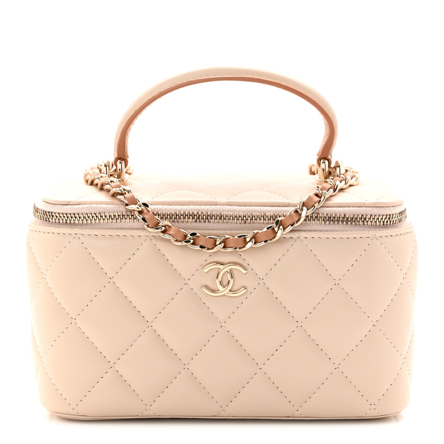 Chanel Lambskin Quilted Small Top Handle Vanity Case With Chain Ecru Dark Beige 1 of 11