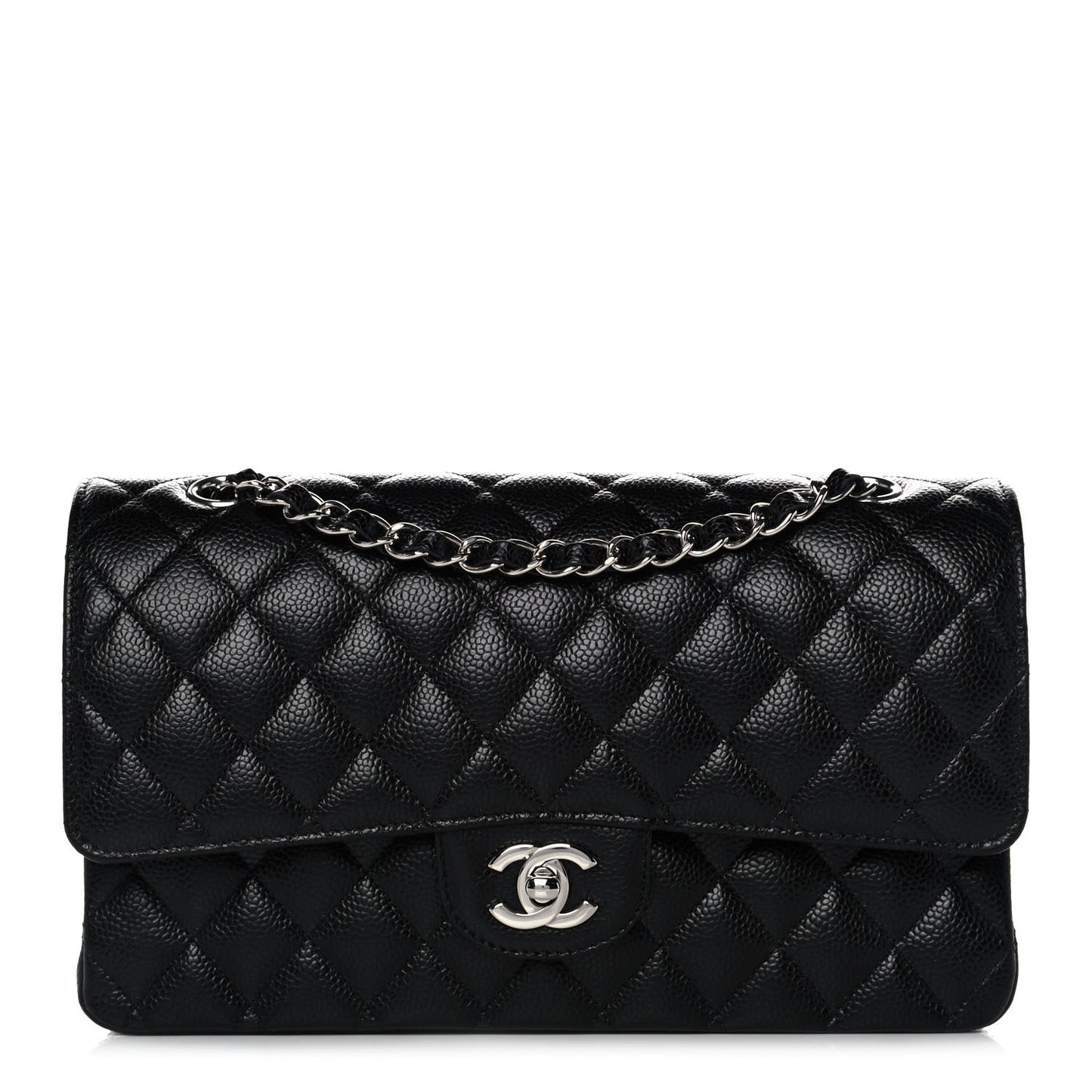 Caviar Quilted Medium Double Flap Black