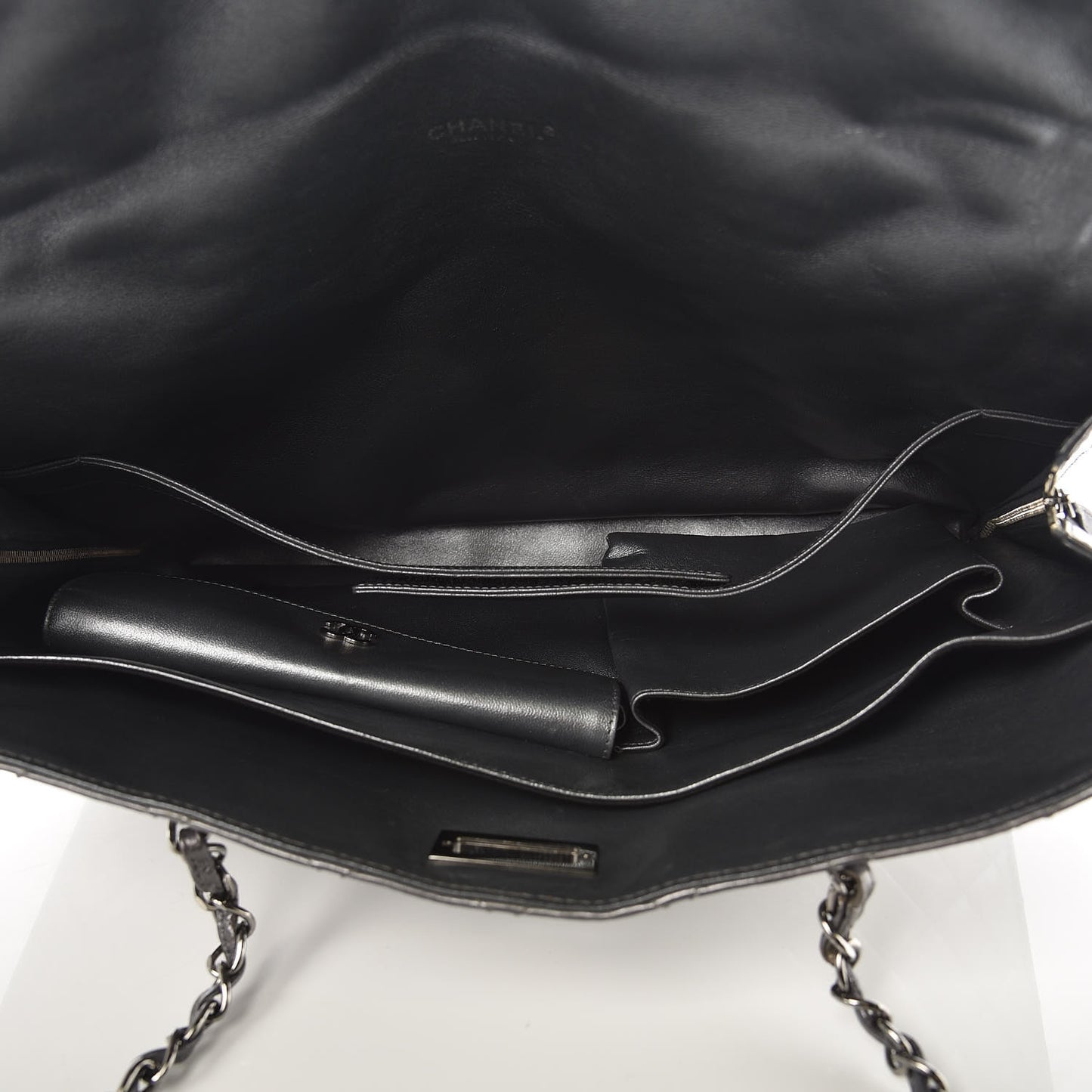 Metallic Aged Calfskin Quilted Briefcase Laptop Bag Grey