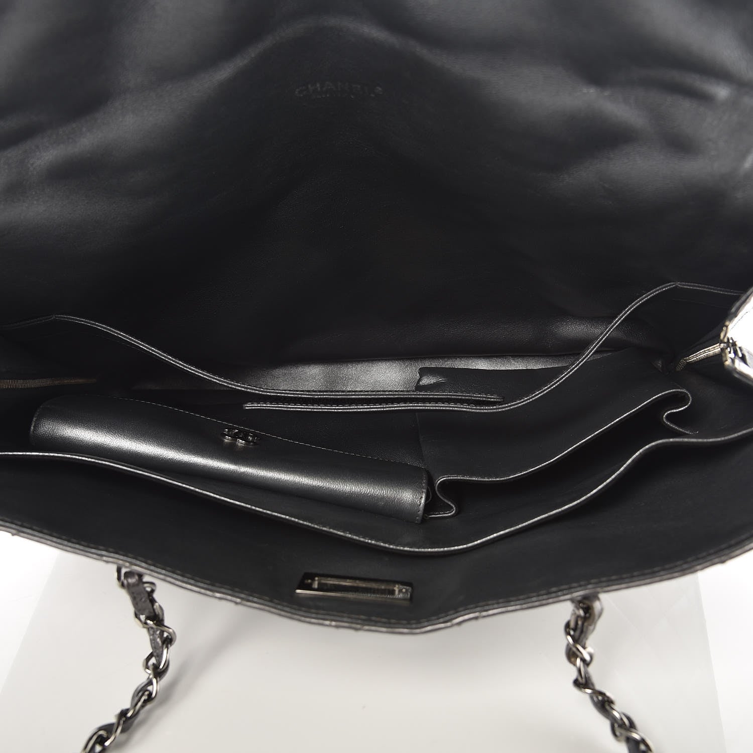 Chanel Metallic Aged Calfskin Quilted Briefcase Laptop Bag Grey 5 of 11