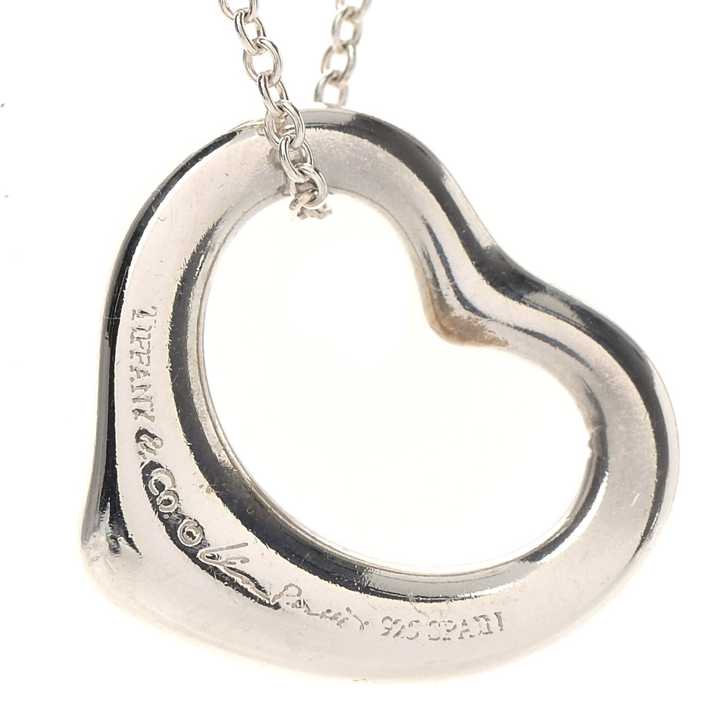 Sterling Silver 16mm Elsa Peretti Open Heart Pendant Necklace
