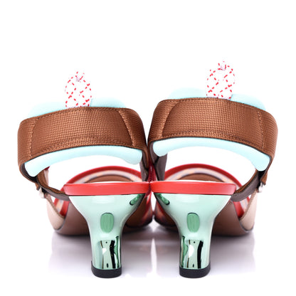 Fendi Technical Mesh FF Colibri 55mm Slingback Pumps 37 Tobacco Moro Cipria Papavero Camelia 5 of 11