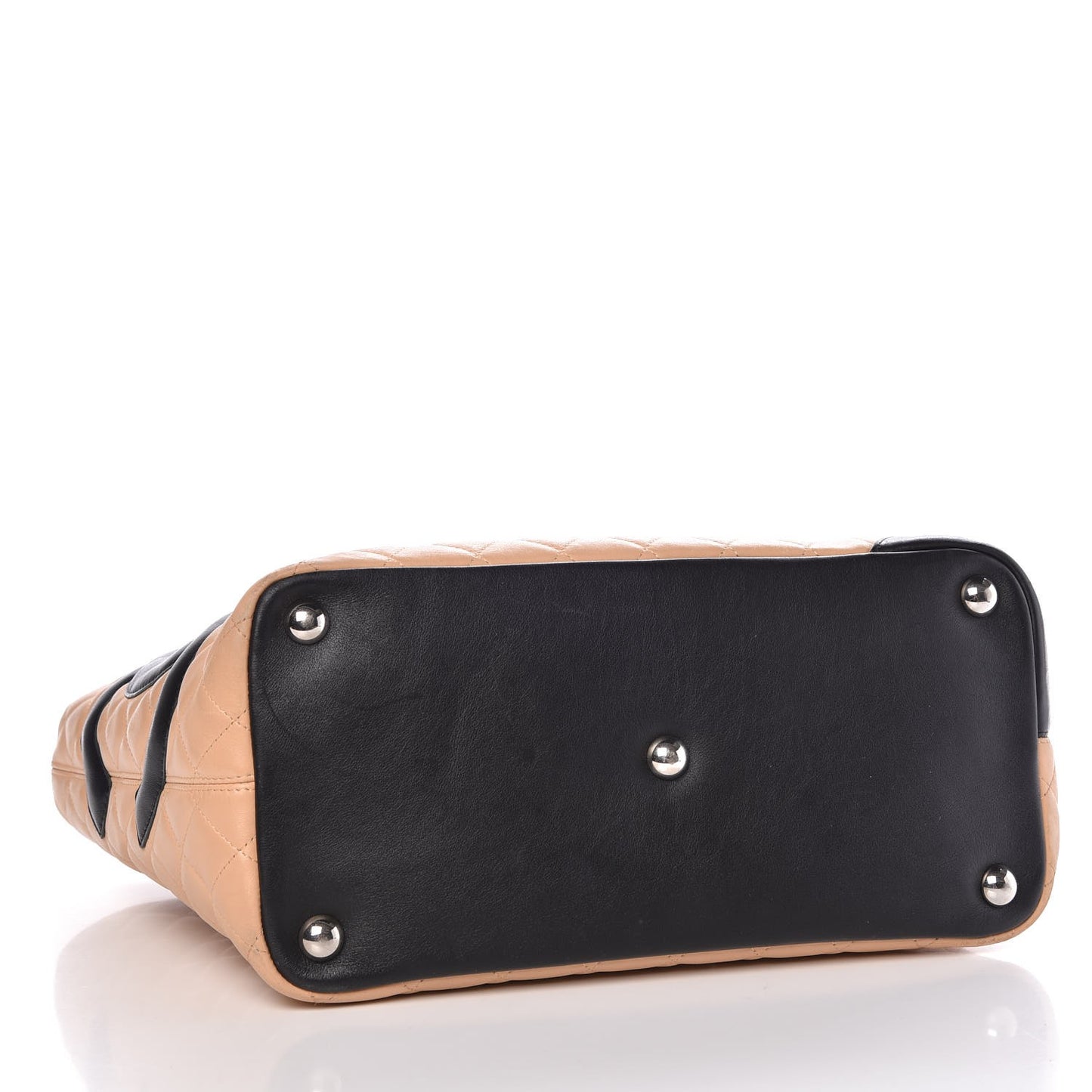 Calfskin Quilted Large Cambon Tote Beige Black