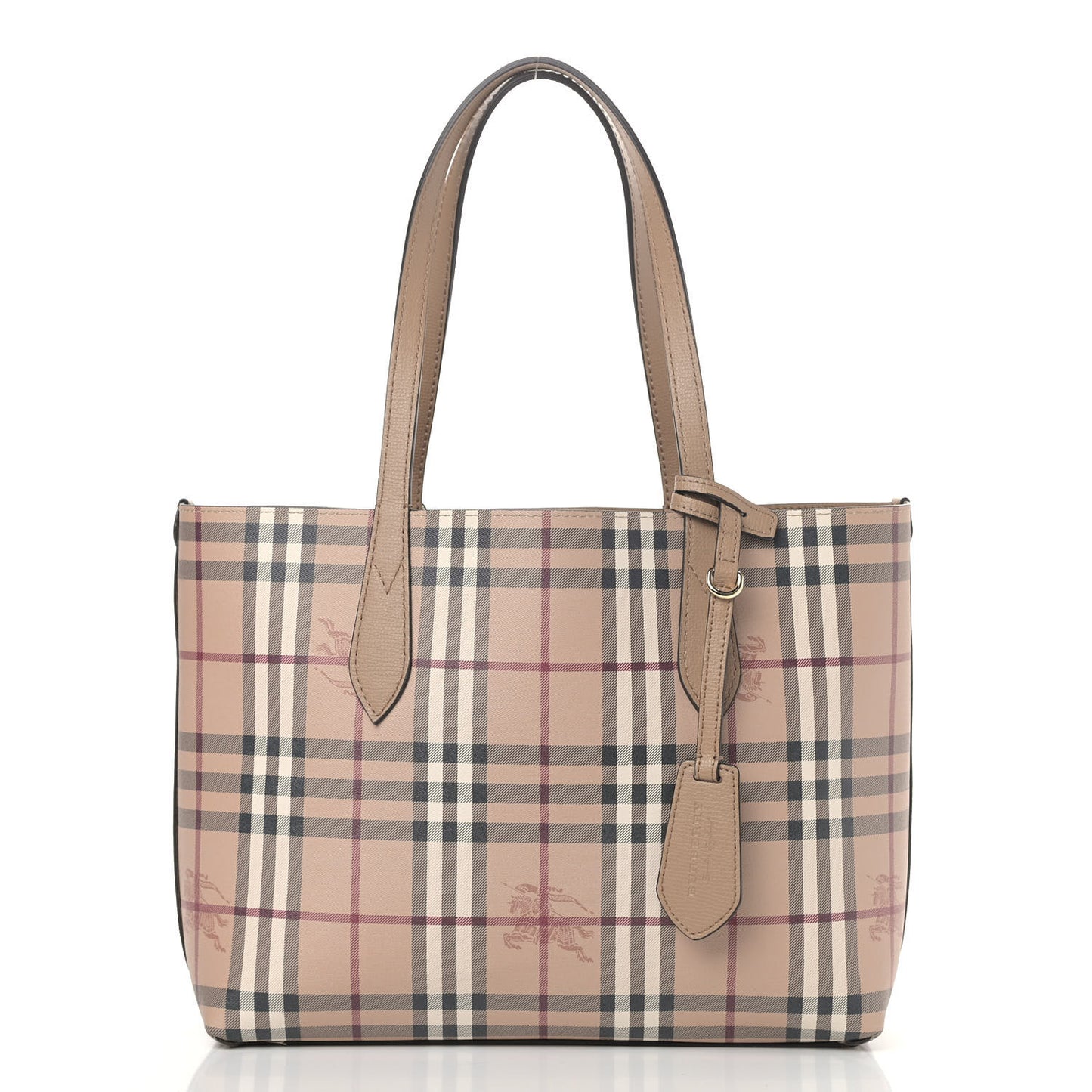 Grainy Calfskin Haymarket Check Small Reversible Tote Mid Camel
