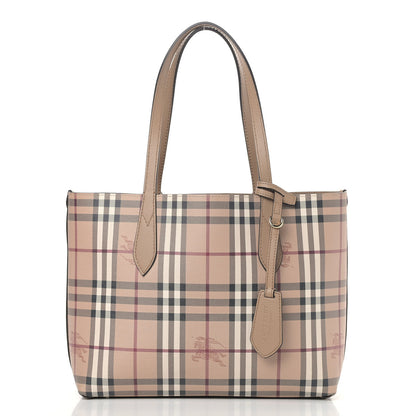 Burberry Grainy Calfskin Haymarket Check Small Reversible Tote Mid Camel 3 of 16