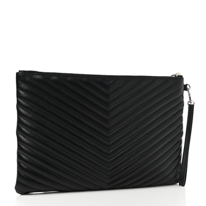 Saint Laurent Calfskin Matelasse Chevron Monogram Document Holder Black 4 of 8