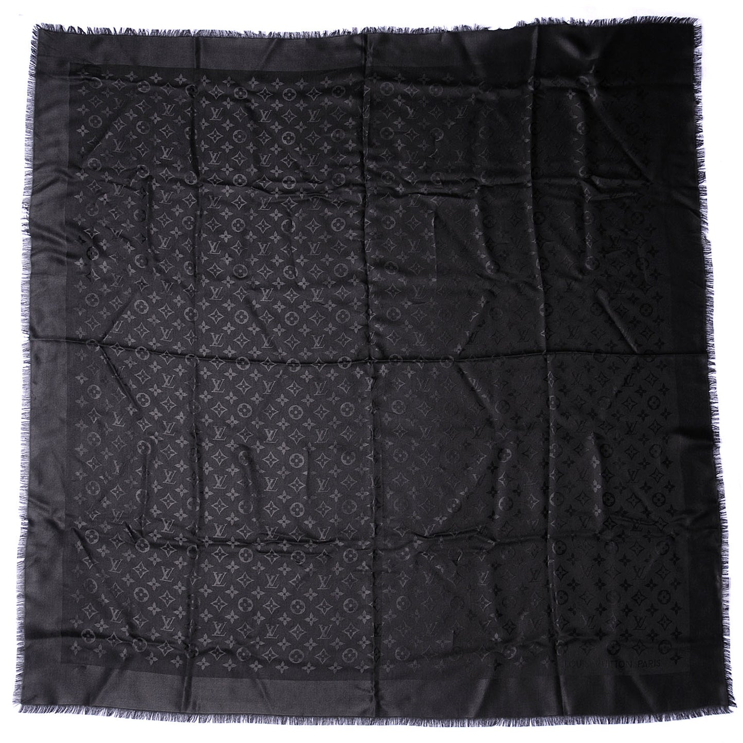 Silk Wool Monogram Shawl Black