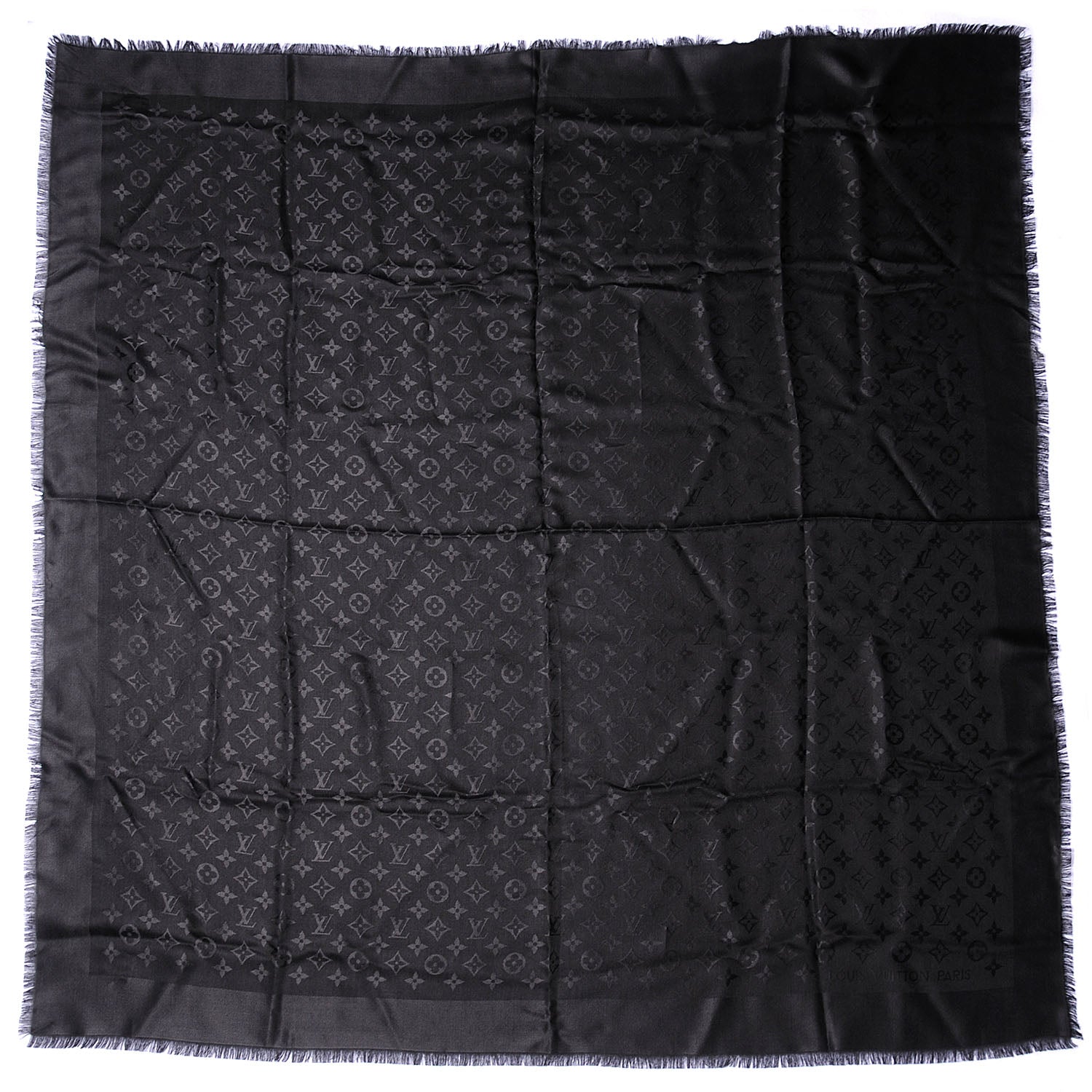 Louis Vuitton Silk Wool Monogram Shawl Black 2 of 4
