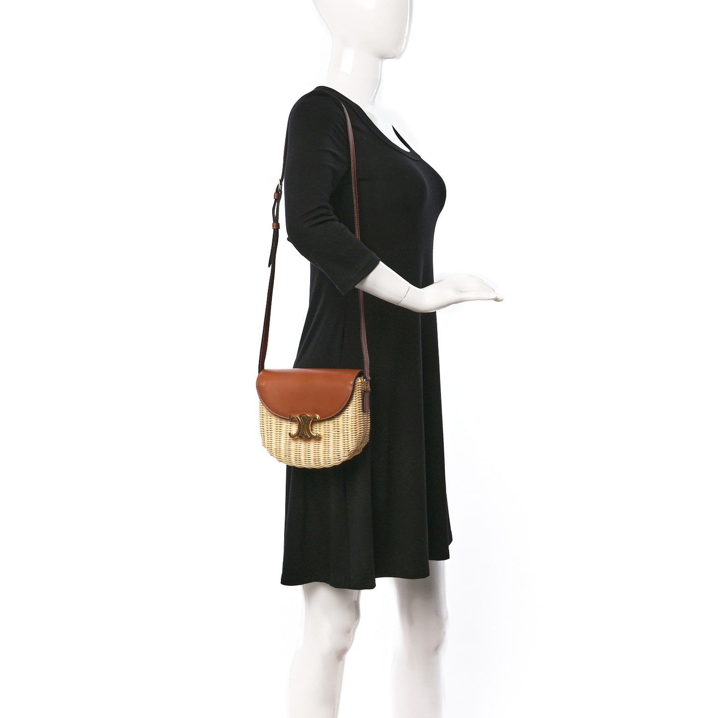 Raffia Calfskin Triomphe Besace Natural Tan