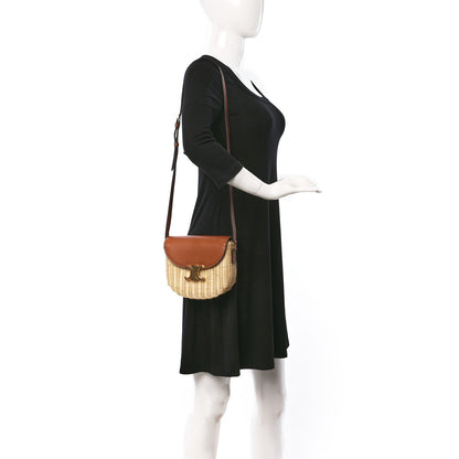 Celine Raffia Calfskin Triomphe Besace Natural Tan 2 of 12