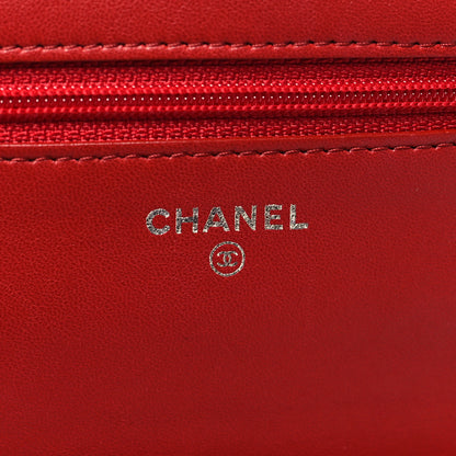 Chanel Lambskin Quilted Wallet On Chain WOC Red 6 of 12