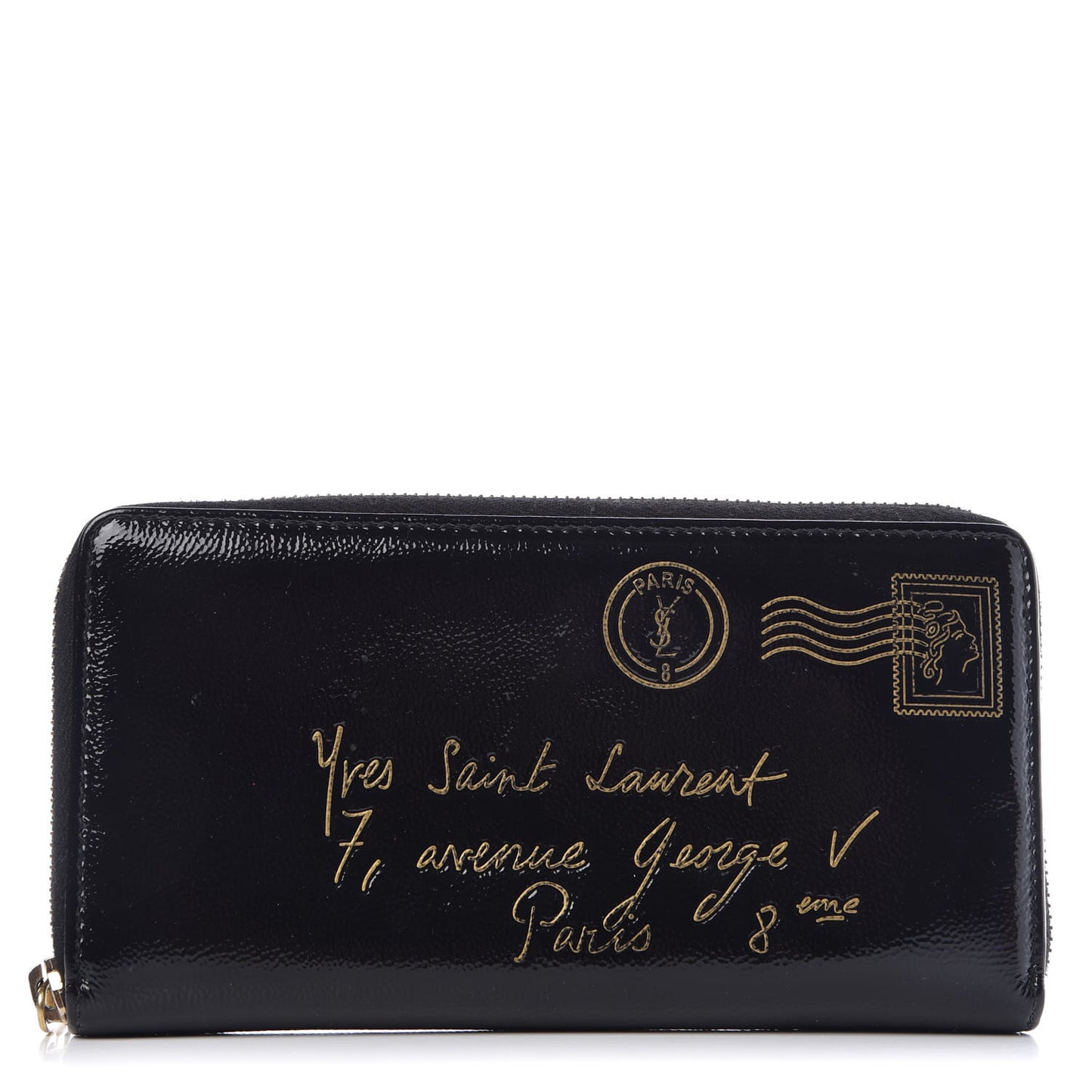 Patent Y Mail Zip Around Wallet Black