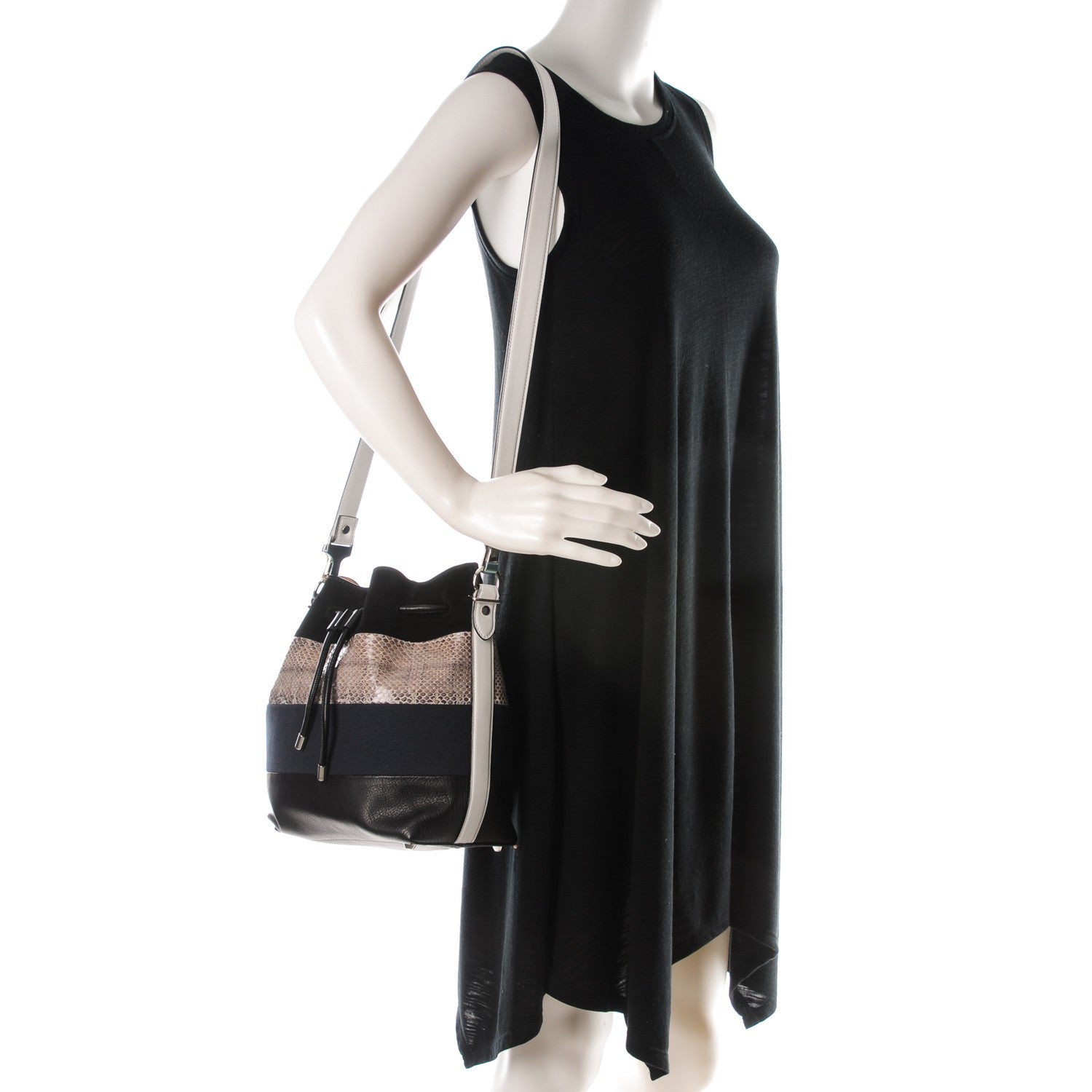 Proenza Schouler Smooth Leather Elaphe Snakeskin Patchwork Medium Bucket Bag Cadet 2 of 8