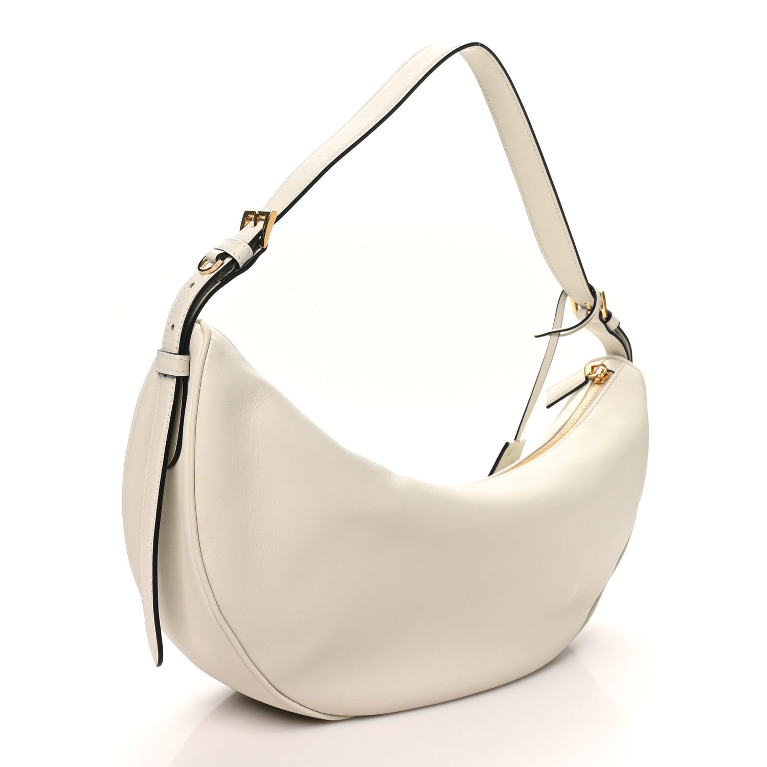 Prada Soft Grain Calfskin Large Demi-Lune Shoulder Bag White 3 of 9