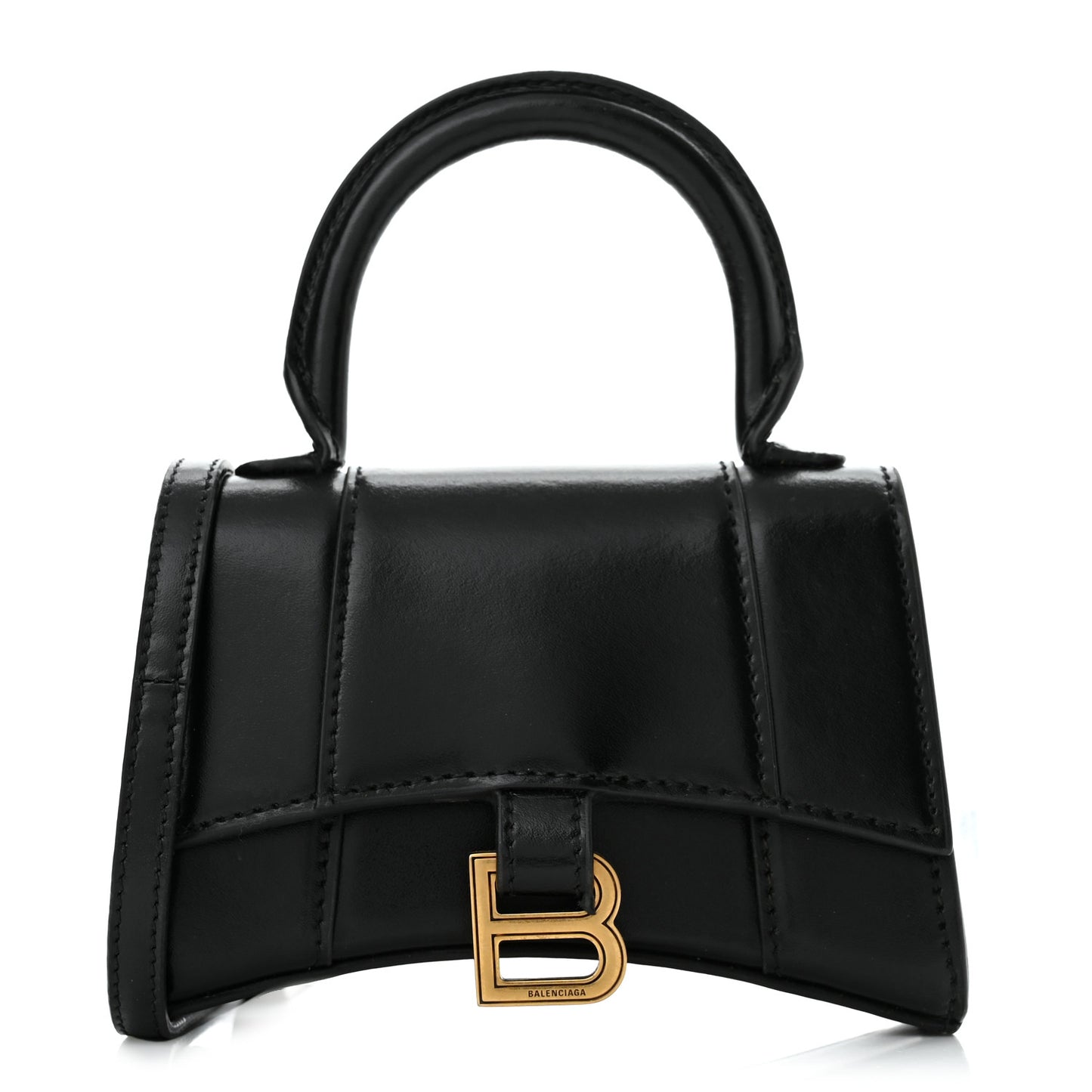 Shiny Box Calfskin Hourglass Top Handle Bag Mini Black