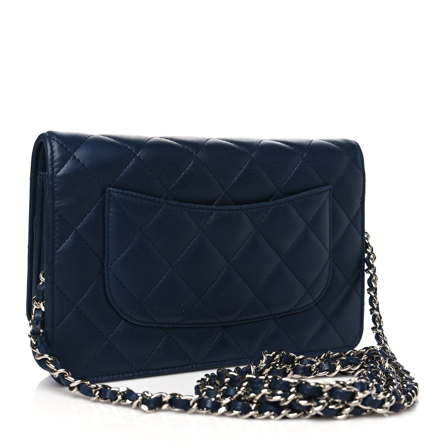 Lambskin Quilted Wallet On Chain WOC Navy Blue