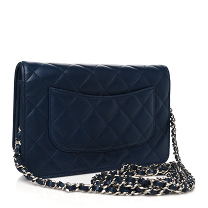 Chanel Lambskin Quilted Wallet On Chain WOC Navy Blue 3 of 12
