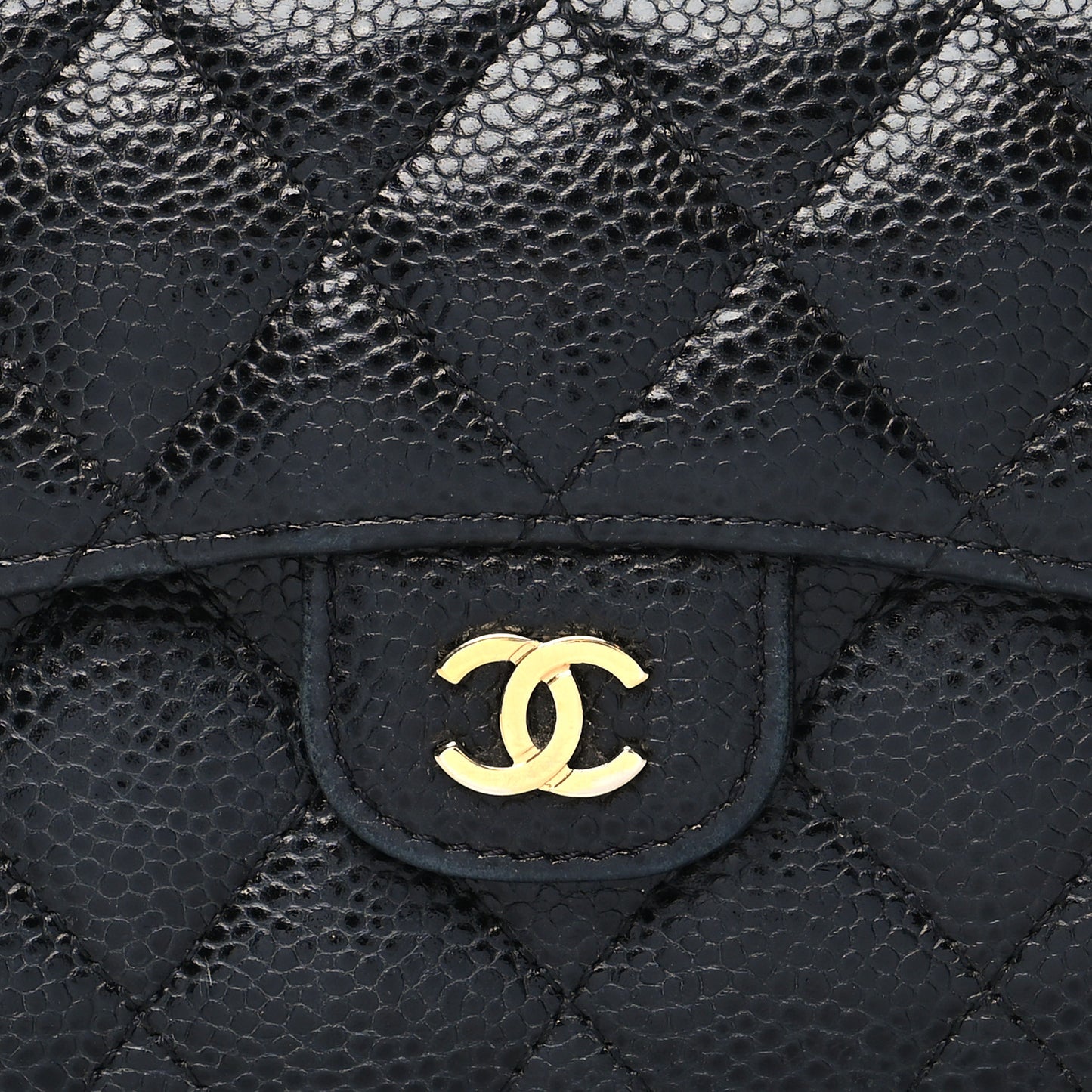 Caviar Quilted Compact Flap Wallet Black