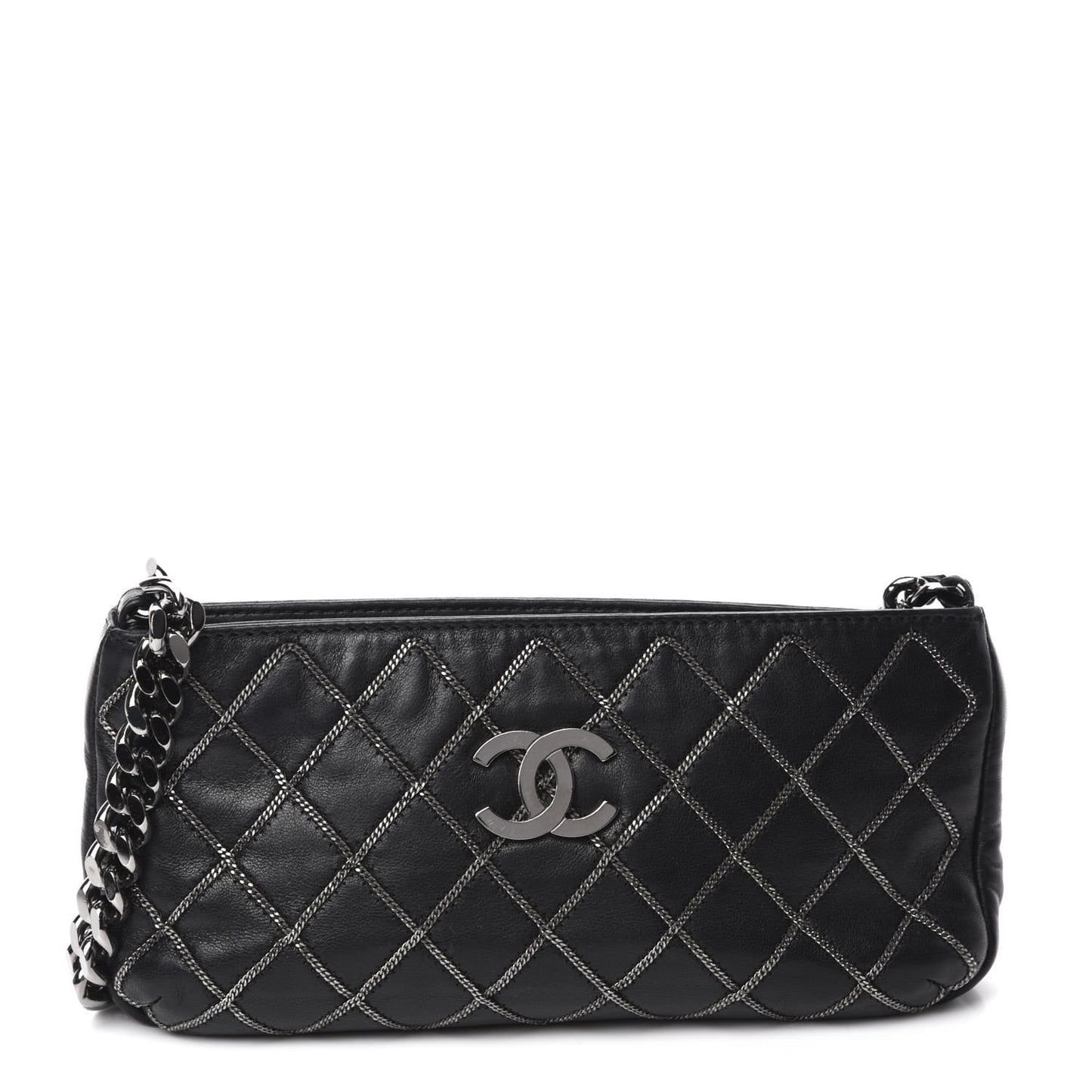 Calfskin Chain Stitch Clutch Black